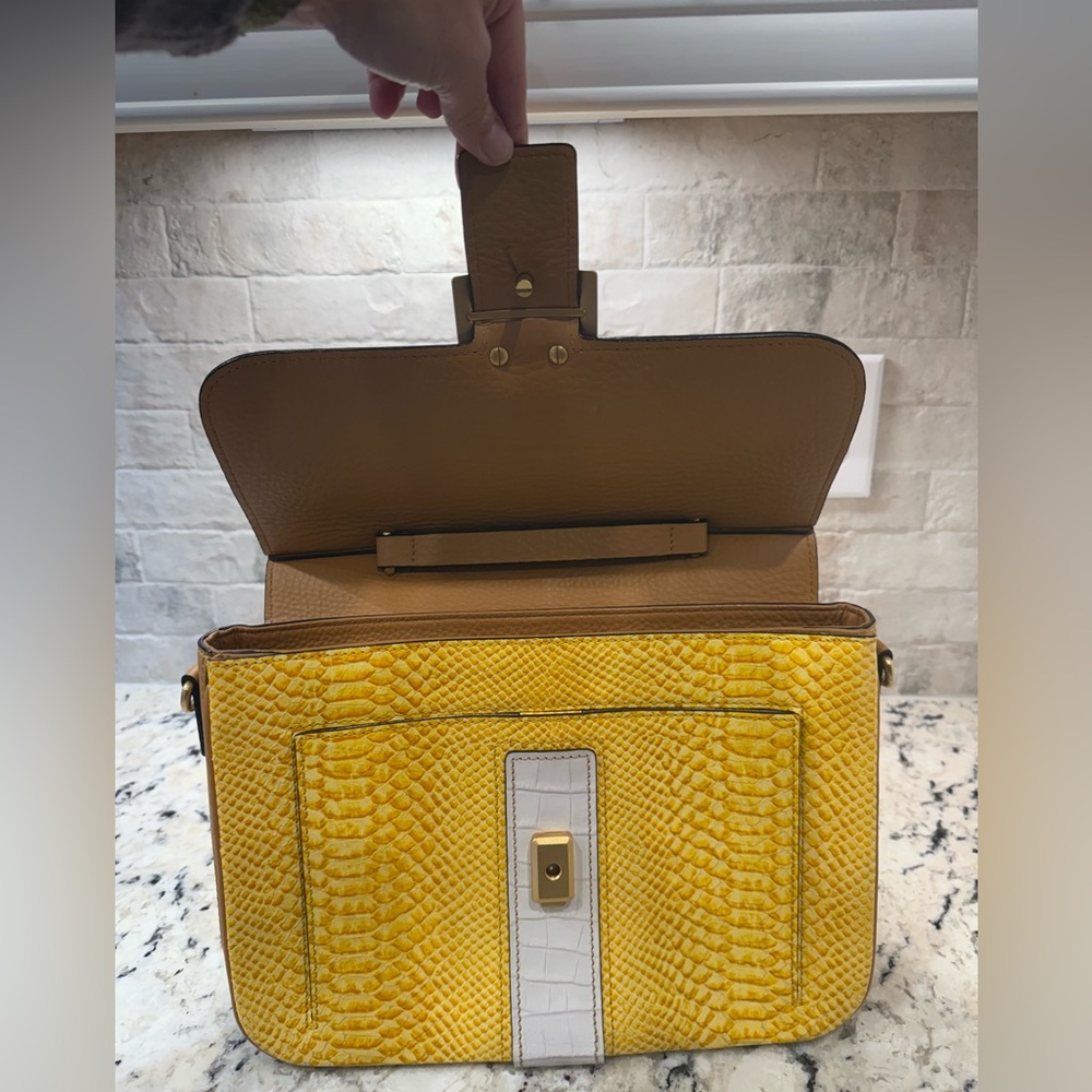 MCM EUC Yellow Python & Tan Leather Satchel - image 5
